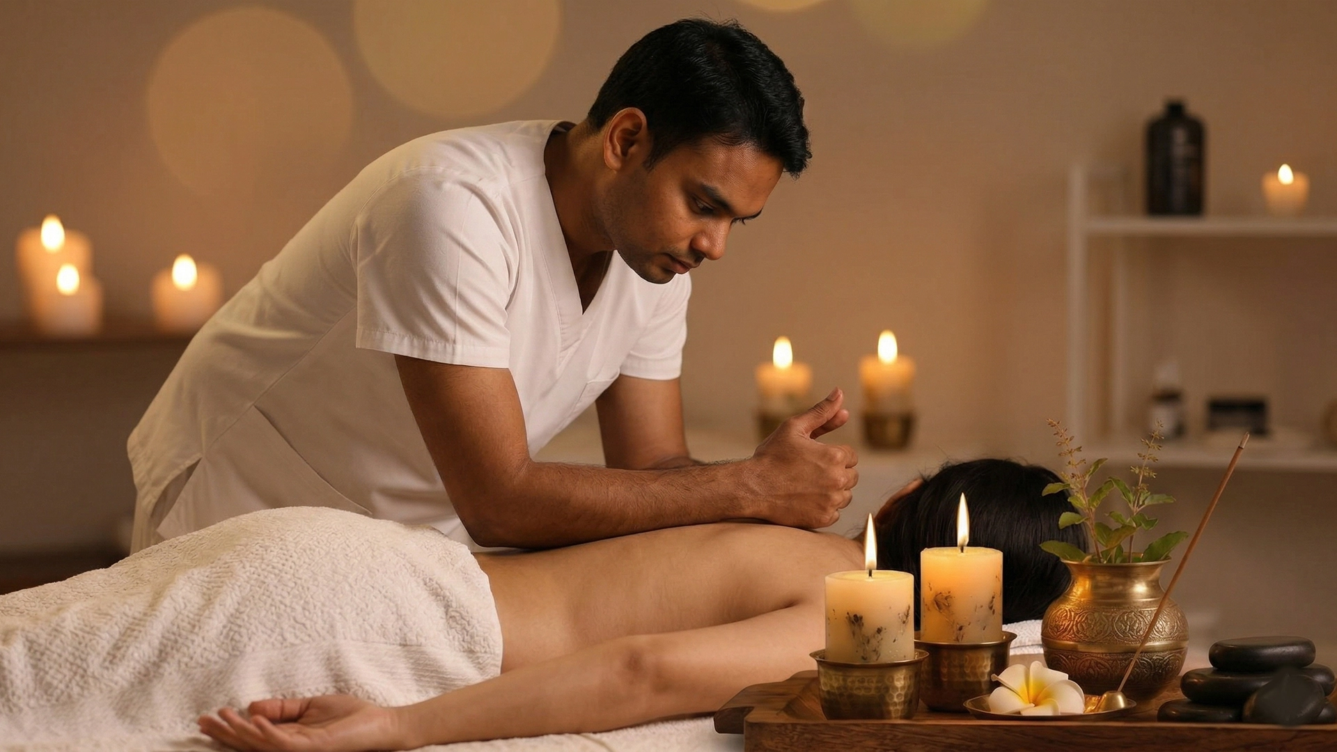 Professional Ayurvedic massage therapy hands